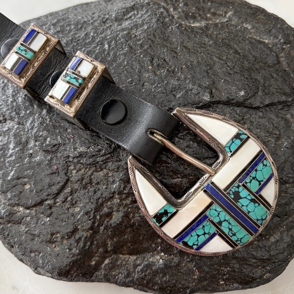 Native American Accessories - Vintage Navajo Native American Inlaid Ranger Belt Buckle Set
